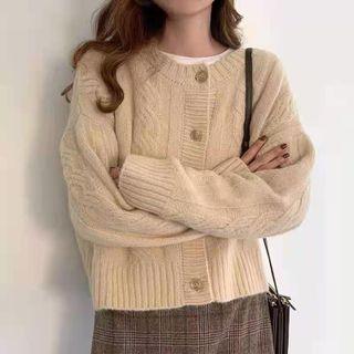 Plain Cable Knit Single Breasted Cardigan