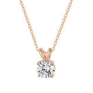 Rhinestone Pendant Stainless Steel Necklace 047 - Necklace - Rose Gold - One Size