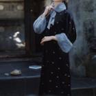 Long-sleeve Fluffy Trim Midi Dress