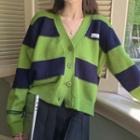 Two Tone Cardigan Green & Navy Blue - One Size