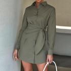 Long Sleeve Collar Tie-waist Mini Shirtdress