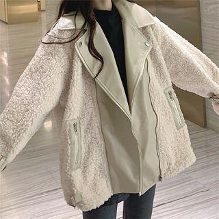 Fleece Panel Zip-up Biker Jacket / Vest