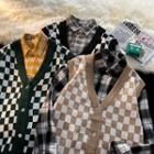 V-neck Plaid Button-up Oversize Vest