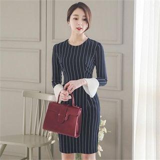 Contrast-cuff Stripe Sheath Dress