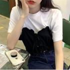 Short-sleeve Two-tone T-shirt Black & White - One Size
