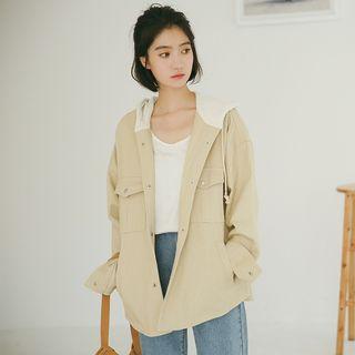 Mock Two-piece Buttoned Jacket Khaki - One Size