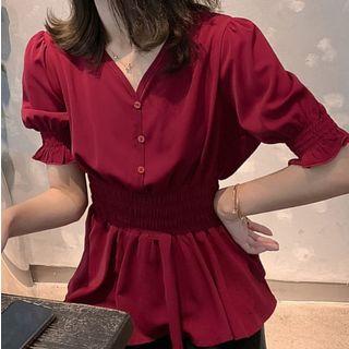Buttoned Lantern Sleeve Top