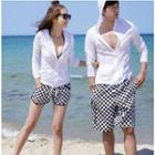 Couple Matching Hooded Light Jacket / Printed Beach Shorts