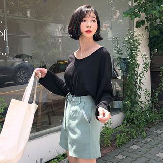 High-waist Linen Blend Shorts With Belt