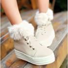 Faux Fur Trim Lace Up Platform Shoes