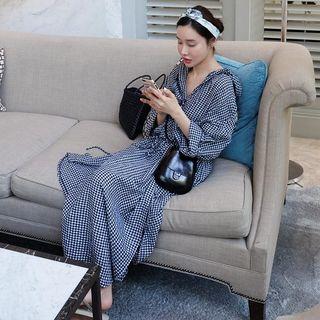 Gingham Long-sleeve Maxi Dress