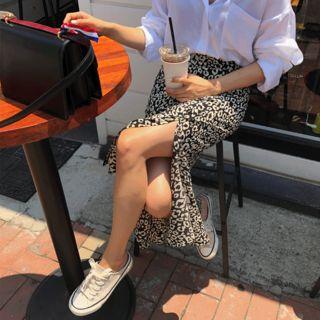 Deep-slit Leopard Maxi Mermaid Skirt