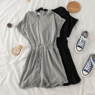 Cap Sleeve Hooded Drawstring Waist Playsuit