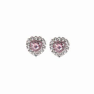 Rhinestone Heart Stud Earring E4071 - 1 Pair - Silver - One Size