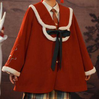 Fluffy Trim Embroidered Jacket