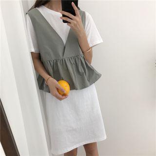 Set: Plain Sleeveless Top + Short-sleeve Dress