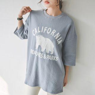 Elbow-sleeve Lettering Oversized T-shirt