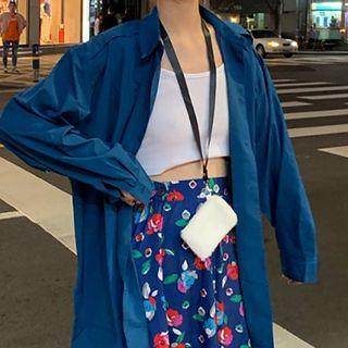Plain Shirt / Cropped Camisole Top / Flower Print Midi A-line Skirt