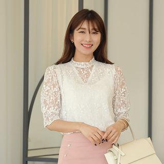 High-neck Zip-back Lace Blouse