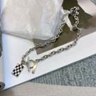 Checker Pendant Stainless Steel Necklace Silver - One Size