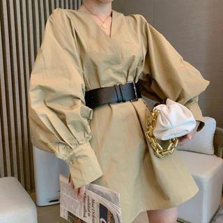 Set: Long-sleeve A-line Dress + Belt
