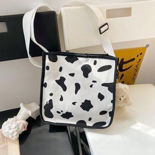 Milk Cow Print Canvas Crossbody Bag White - One Size