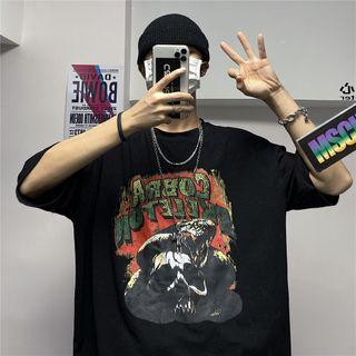Snake Print Elbow-sleeve T-shirt
