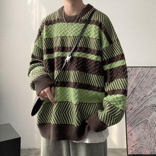 Two-tone Striped Panel Sweater