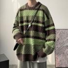 Two-tone Striped Panel Sweater