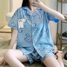 Loungewear Set : Short-sleeve Rabbit Print Shirt + Pants