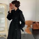 Long-sleeve Plain Double Breasted Trench Coat