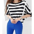 Batwing Sleeve Contrast-trim Knit Top