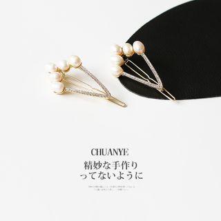 Faux Pearl Hair Pin 1 - Rhinestone Triangle - One Size