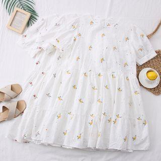 Eyelet Open-back Embroidered Midi Dress