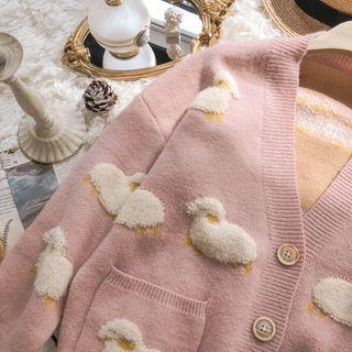 Sheep Pattern V-neck Cardigan