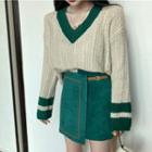 Contrast Trim Knit Top / High-waist Skirt