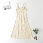 Spaghetti-strap Square-neck Floral Print Midi A-line Dress