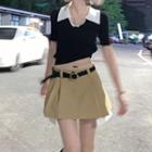 Short-sleeve Collar T-shirt / Mini A-line Skirt / Set
