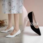 Faux Pearl Transparent Strap Block Heel Mary Jane Pumps