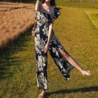 Short-sleeve Flower Print Jumpsuit