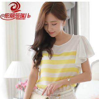 Frill Sleeve Stripe Chiffon Top
