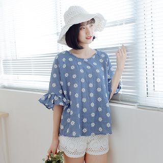 Floral Print Elbow Sleeve T-shirt
