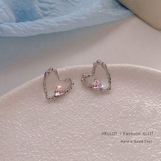 Rhinestone Heart Stud Earring 1 Pair - E5252 - Silver - One Size