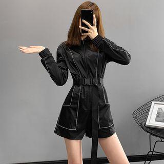 Reflective Long-sleeved Playsuit With Belt