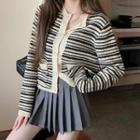 Striped Cardigan / Pleated Mini A-line Skort