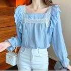 Bell-sleeve Square-neck Ruffled Blouse