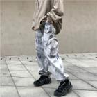 Drawstring Hem Camouflage Cargo Pants Gray - One Size
