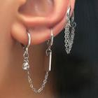 Asymmetrical Chained Hoop Earring 1 Pair - 01 - Silver - One Size