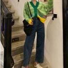 Patterned Cardigan / Straight Fit Jeans