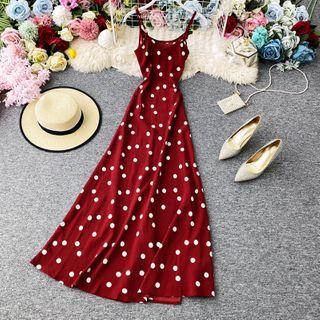 Polka-dot Ruched Sleeveless Dress